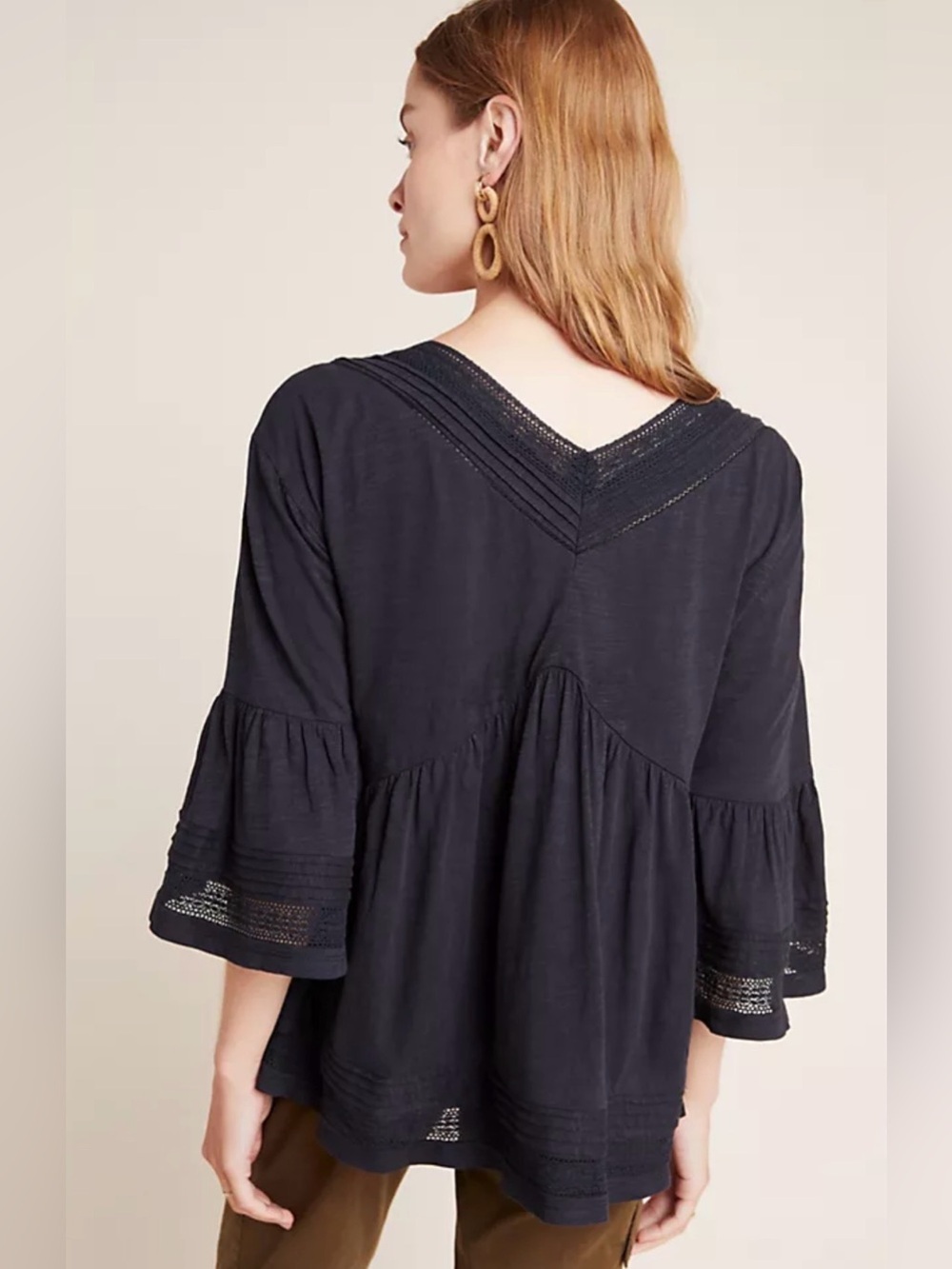 Anthropologie Boho Black V-Neck Babydoll Peasant Tunic women’s size M - Picture 2 of 8
